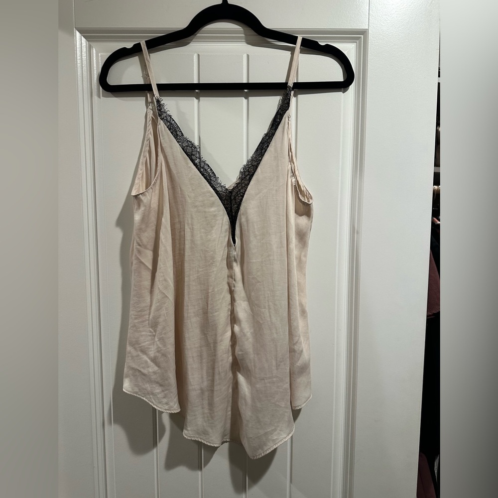 Mustard Seed Cream Cami with Black Lace Trim